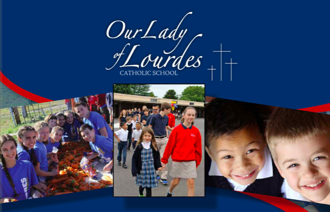 Our Lady of Lourdes Catholic School Graphic with Student Photos