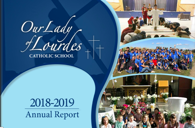 Our Lady of Lourdes Catholic School Graphic with Student Photos