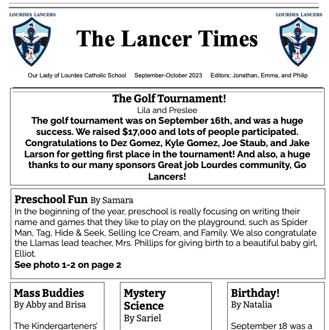 The Lancer Times September 2023 frontpage
